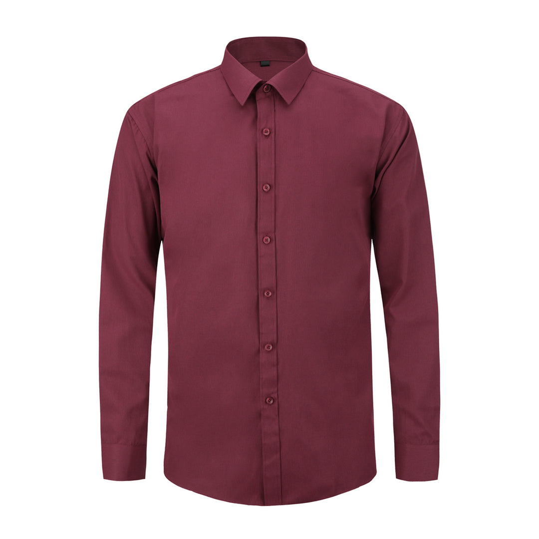 Men Shirt Slim Fit Long Sleeve Vintage Solid Color Dress Shirt Red Business Casual Spring Autumn Tops Image 3