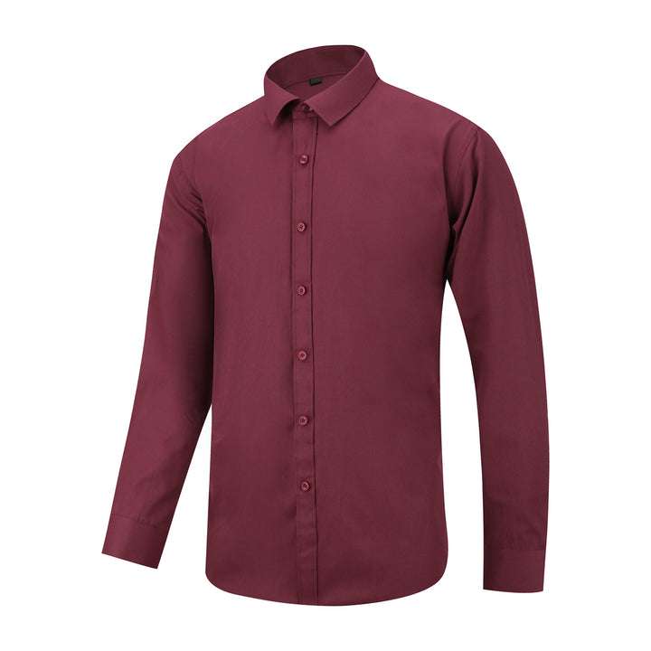 Men Shirt Slim Fit Long Sleeve Vintage Solid Color Dress Shirt Red Business Casual Spring Autumn Tops Image 4