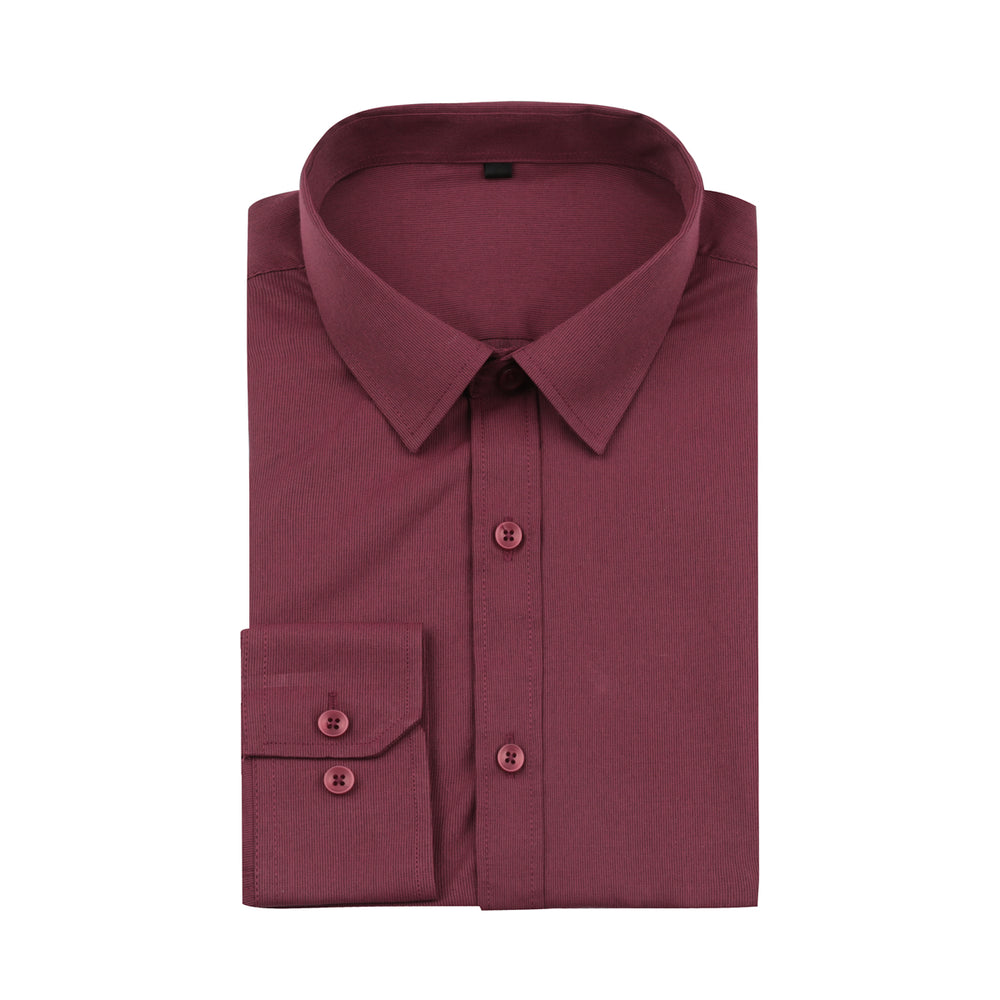 Men Shirt Slim Fit Long Sleeve Vintage Solid Color Dress Shirt Red Business Casual Spring Autumn Tops Image 2