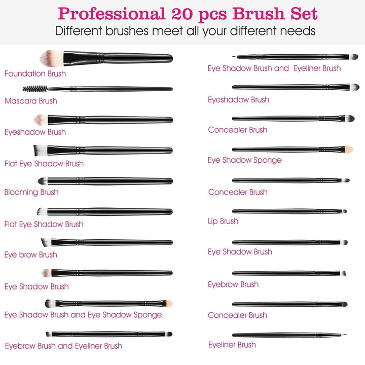 20Pcs Makeup Brushes Set Eye Shadows Face Foundation Brushes Cruelty-Free Synthetic Fiber Bristles Powder Liquid Cream Image 4