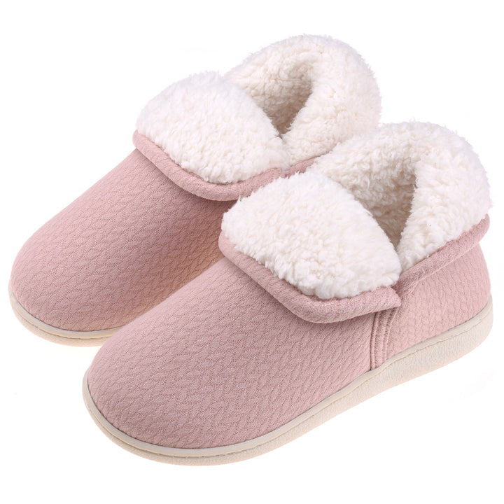 Womens Memory Foam Slippers Booties Warm Plush House Shoes Rubber Sole TPR Image 1