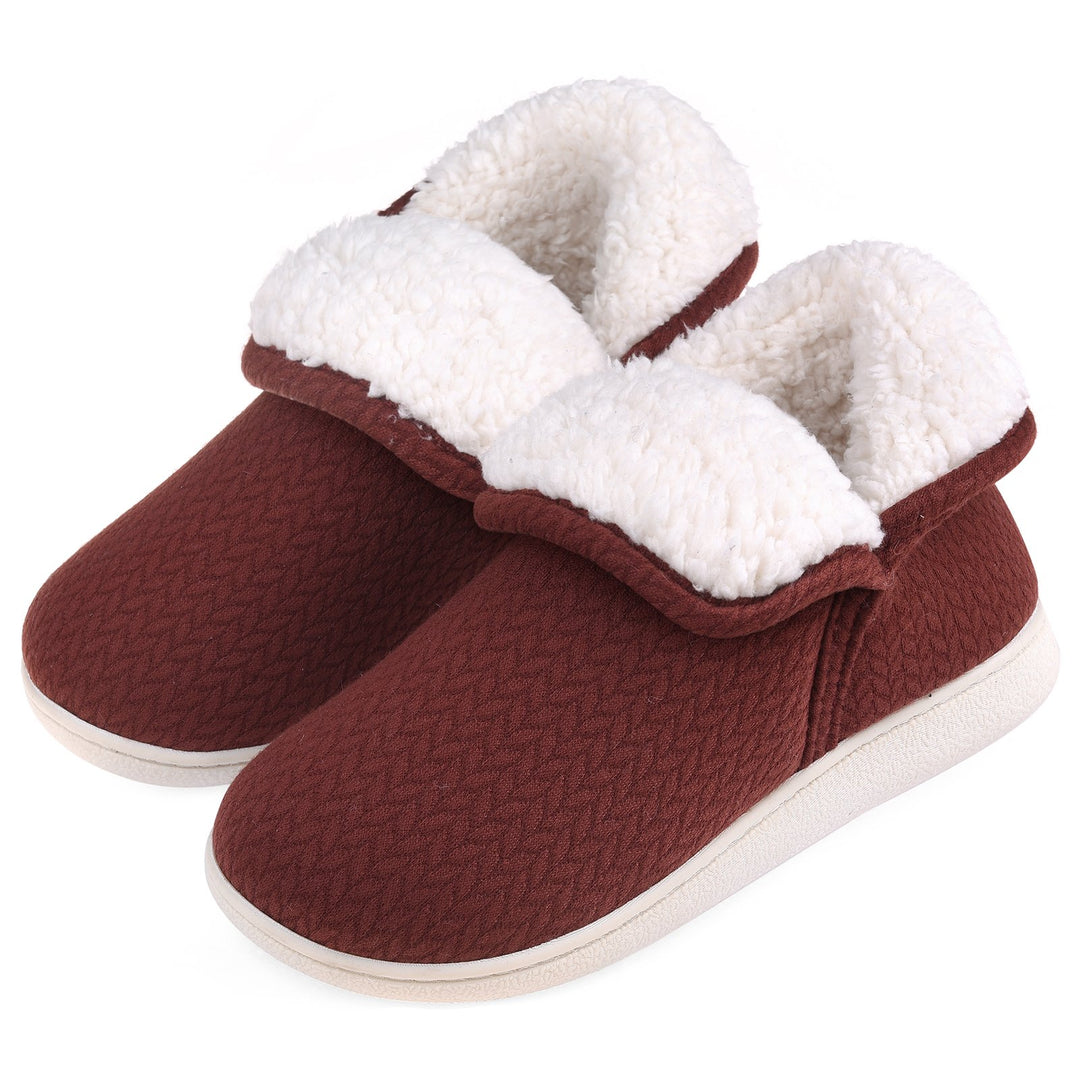 Womens Memory Foam Slippers Booties Warm Plush House Shoes Rubber Sole TPR Image 4