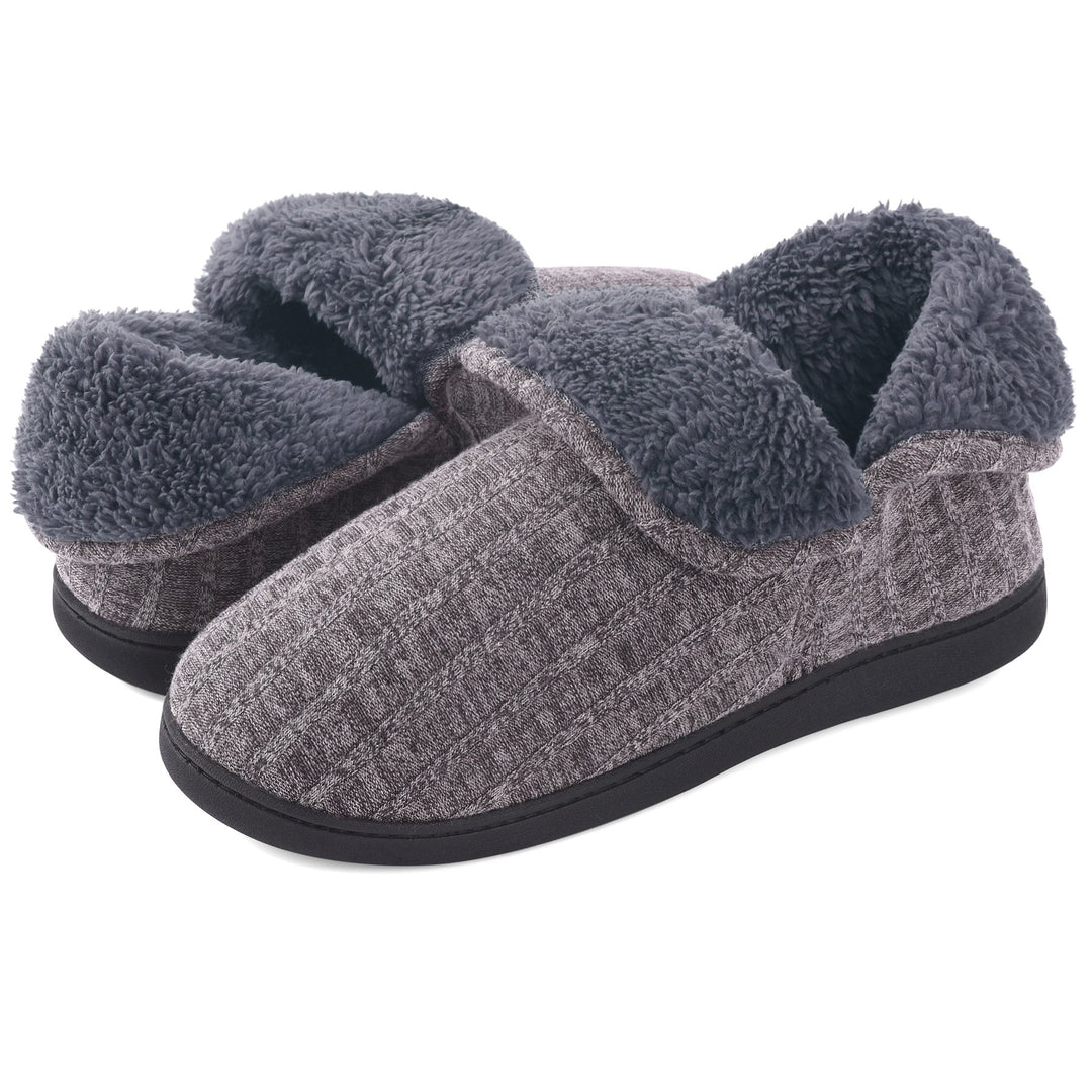 Mens Memory Foam Fuzzy Slippers Boots Indoor Outdoor Warm Comfort Non-Slip TPR Image 1