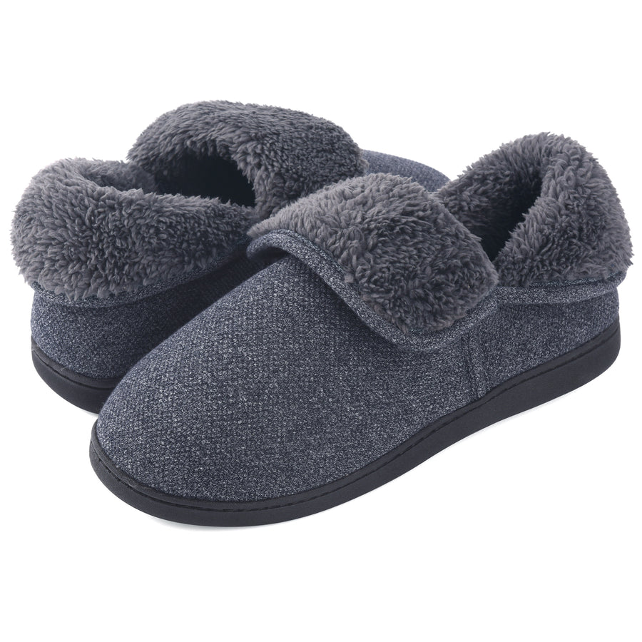 Mens Memory Foam Fuzzy Slippers Boots Indoor Outdoor Warm Comfort Non-Slip TPR Image 1