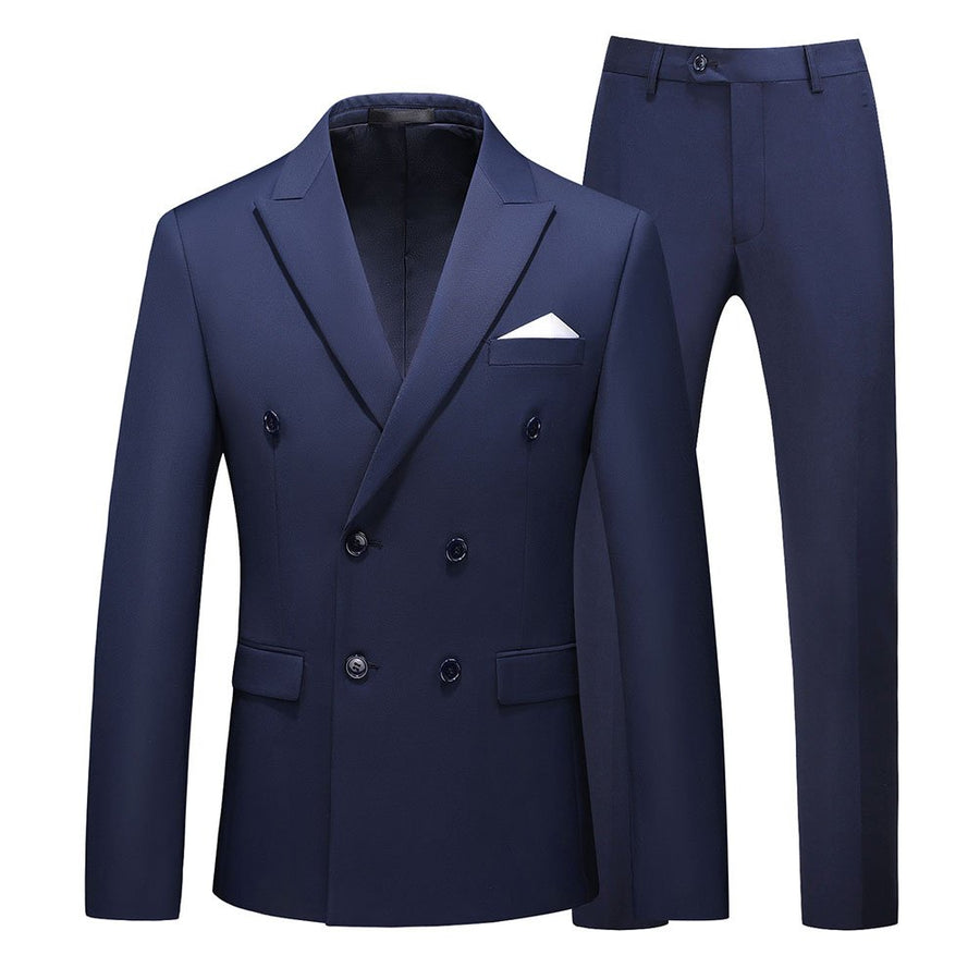 2 Pieces Men Suit Slim Fit Business Casual Wedding Double Breasted Solid Color Autumn Blazers Trousers Set Image 1