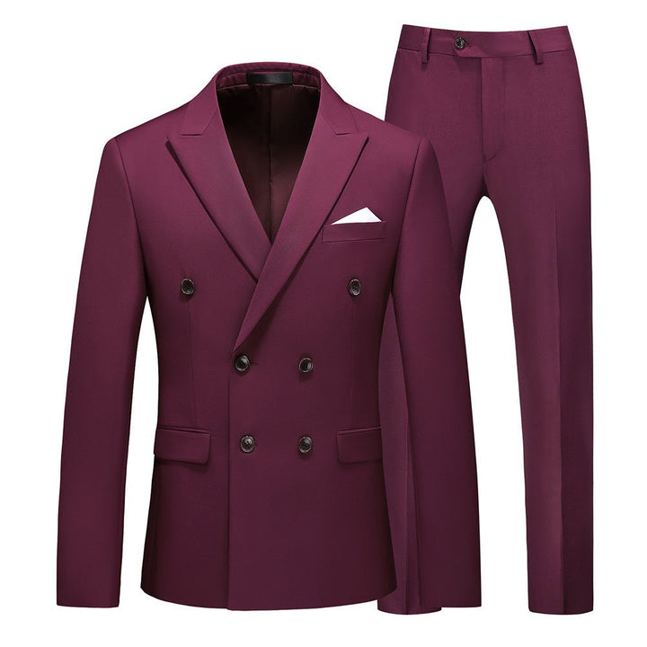 2 Pieces Men Suit Slim Fit Business Casual Wedding Double Breasted Solid Color Autumn Blazers Trousers Set Image 1