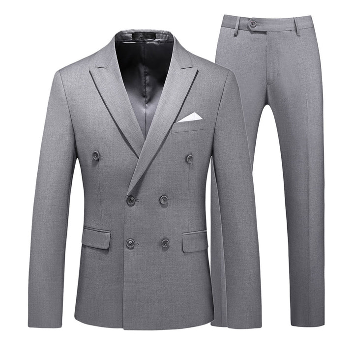 2 Pieces Men Suit Slim Fit Business Casual Wedding Double Breasted Solid Color Autumn Blazers Trousers Set Image 1