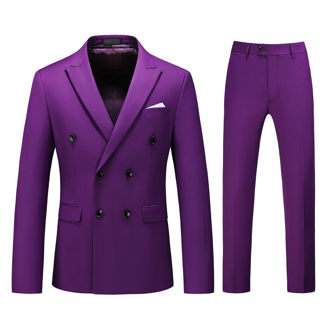 2 Pieces Men Suit Slim Fit Business Casual Wedding Double Breasted Solid Color Autumn Blazers Trousers Set Image 1