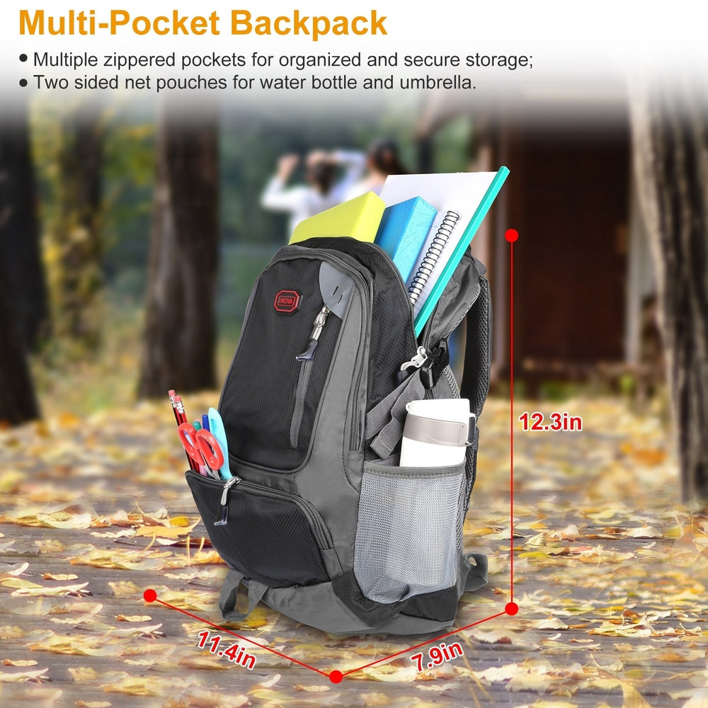 Unisex School Backpack Casual Travel Bag Adjustable Straps Blue Water Bottle Pouch Image 2