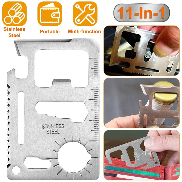 11 In 1 Stainless Steel Multi-tool Pocket Tool Credit Card Wallet Survival Tool Image 1