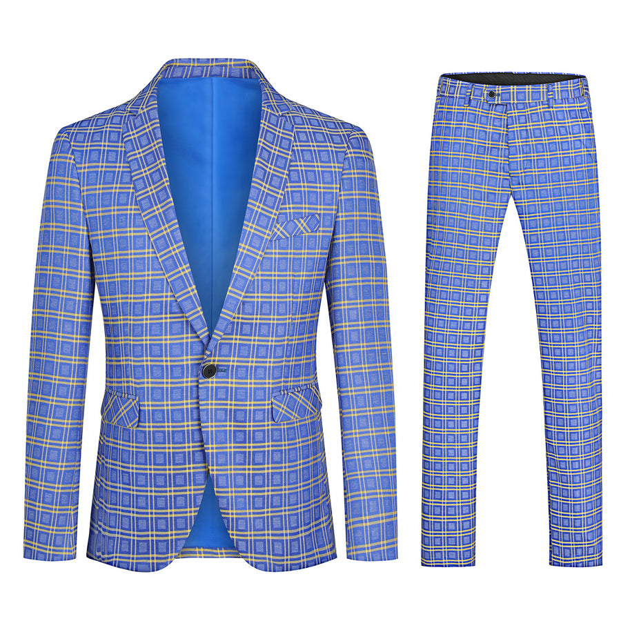 2 Pcs Men Suit Set Wedding Groom Autumn Retro Plaid Slim Fit One Button Business Formal Suits Male Blazer Trousers Image 1