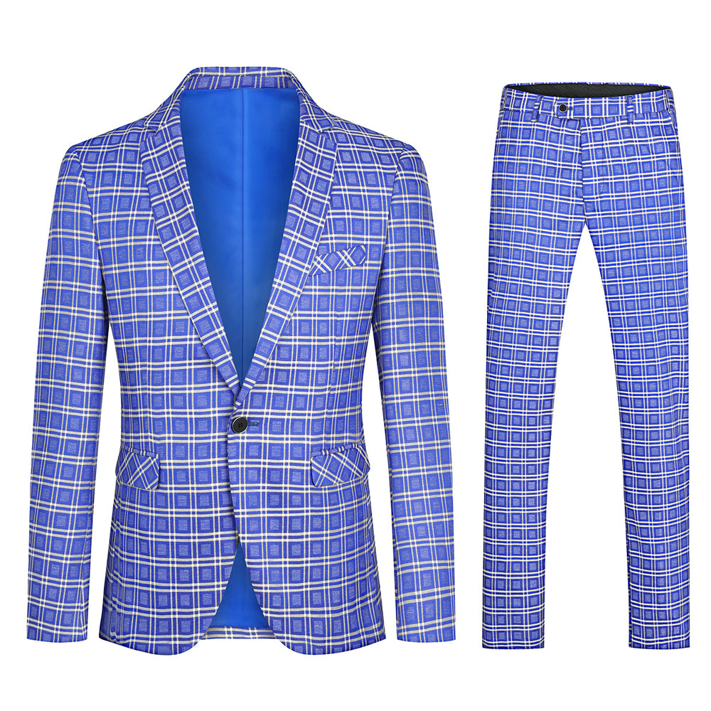 2 Pcs Men Suit Set Wedding Groom Autumn Retro Plaid Slim Fit One Button Business Formal Suits Male Blazer Trousers Image 2