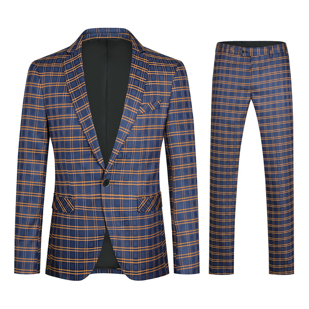 2 Pcs Men Suit Set Wedding Groom Autumn Retro Plaid Slim Fit One Button Business Formal Suits Male Blazer Trousers Image 3
