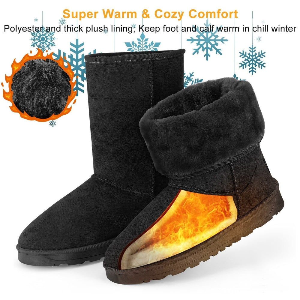 Women Ladies Snow Boots Waterproof Faux Suede Mid Calf Boots faux Warm Lining Shoes Image 2