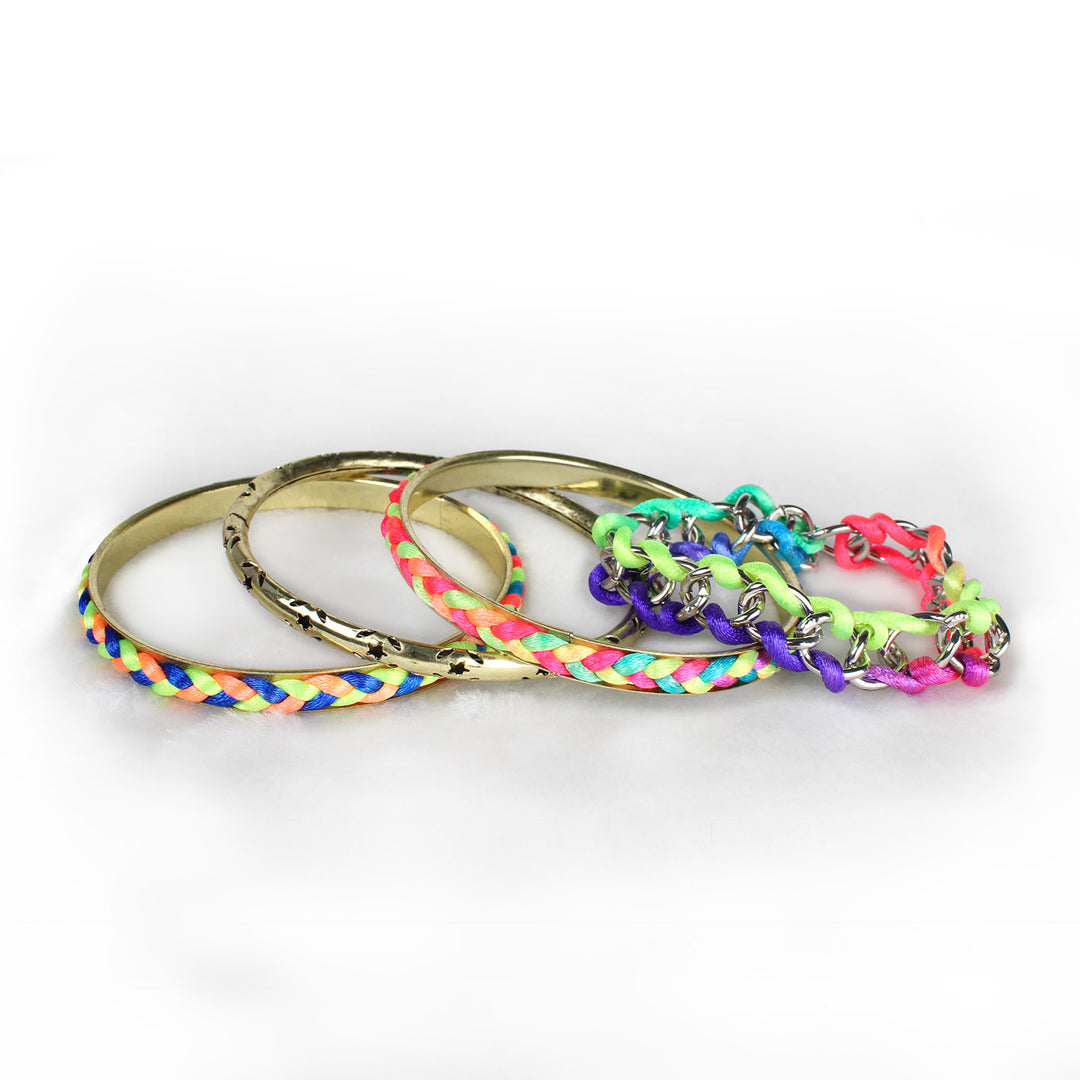 4 Piece Colorful Woven Burnished Gold Bracelet Set Image 3
