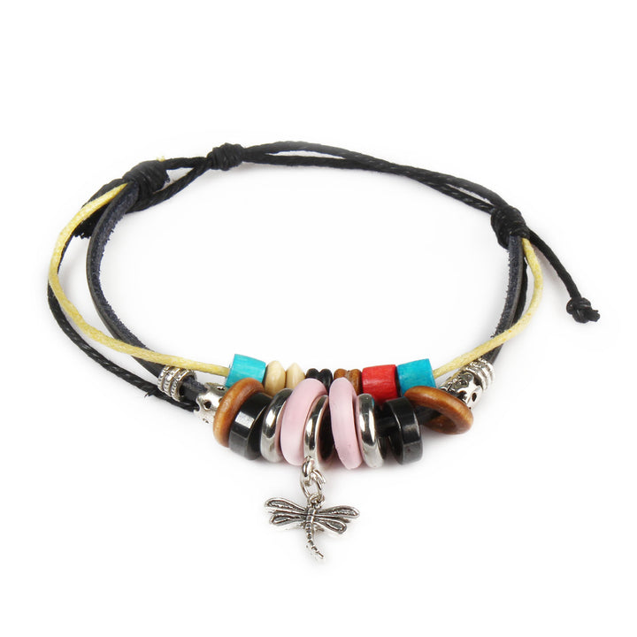 Fashion Dragonfly Pendant Leather Wristband Charm Bracelet Image 1