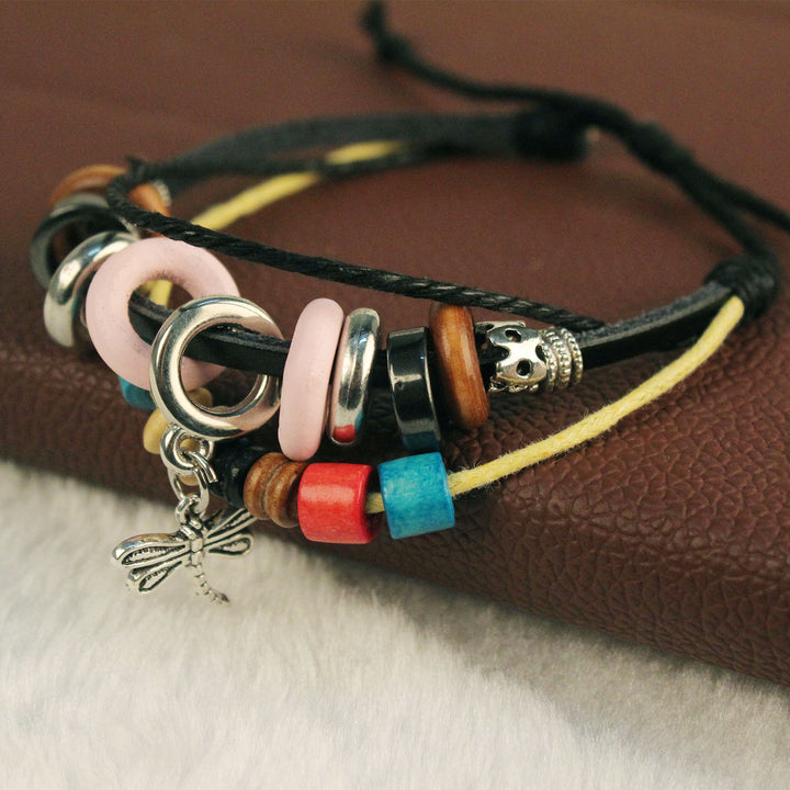 Fashion Dragonfly Pendant Leather Wristband Charm Bracelet Image 3