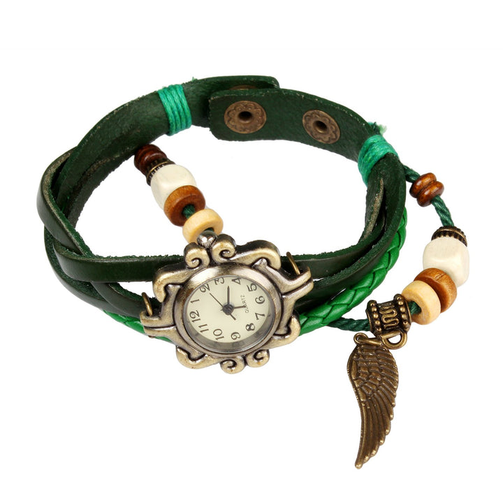 Beautiful Bohemian Style Retro Handmade Leather Angel Wing Women Watches Image 1