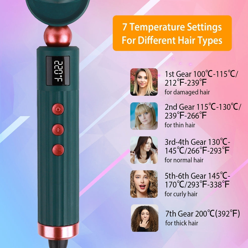 Electric Hair Straightener Brush Green Anti-Scald with 7 Temperature Levels Image 2