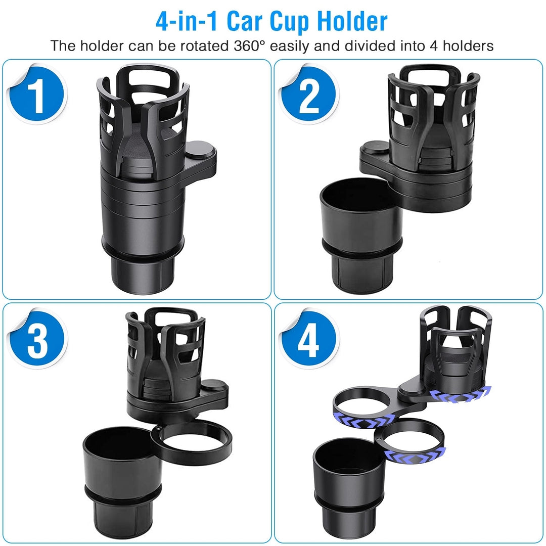 4 In 1 Car Cup Holder Expander Adapter Black ABS Rotating Drink Holder Stand Image 4