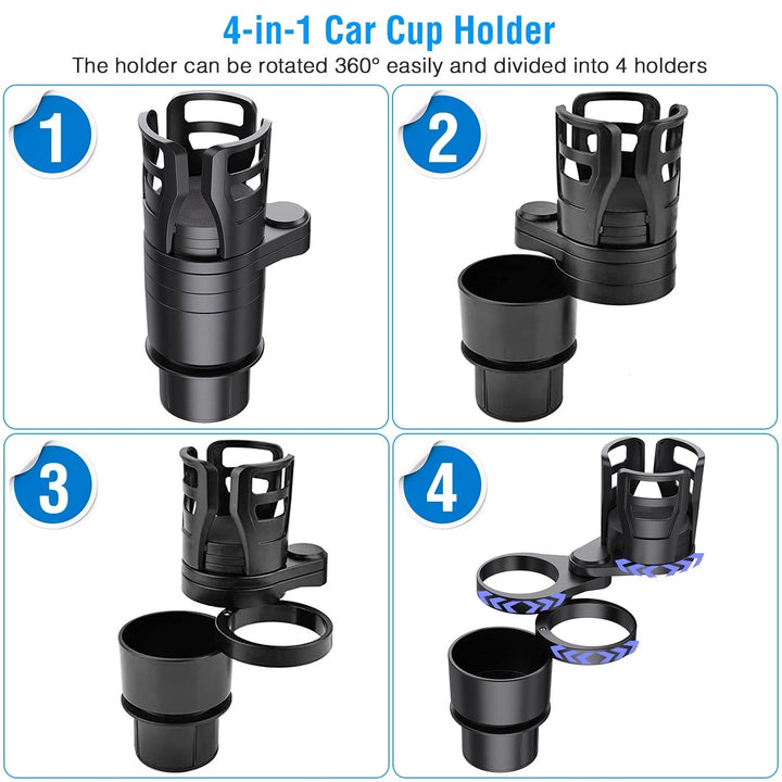 4 In 1 Car Cup Holder Expander Adapter Black ABS Rotating Drink Holder Stand Image 4