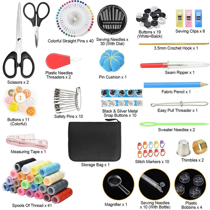 206 Pcs Travel Sewing Kit with Colorful Threads Scissors Needles Thimble Tape Measure Image 2