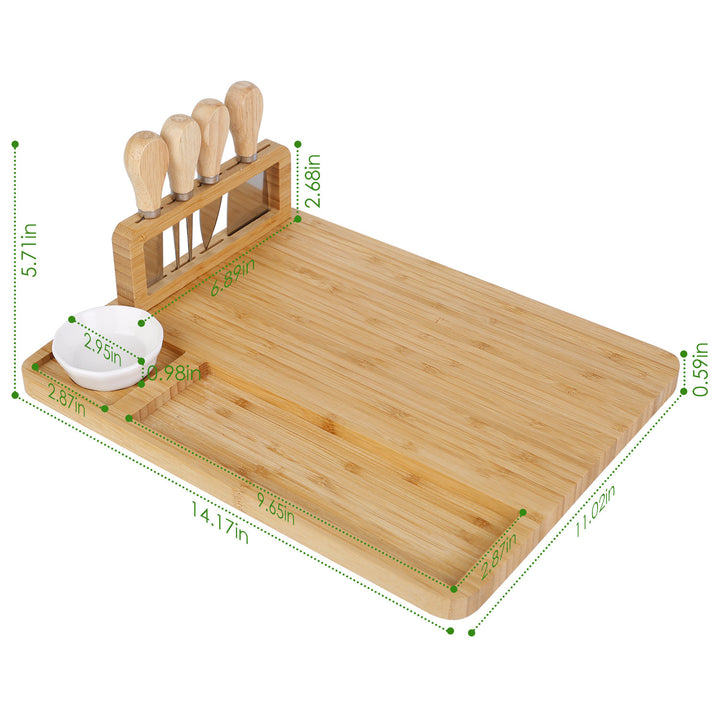 Bamboo Cheese Board Charcuterie Platter Set with Cutlery 14x11 inch Natural Image 3