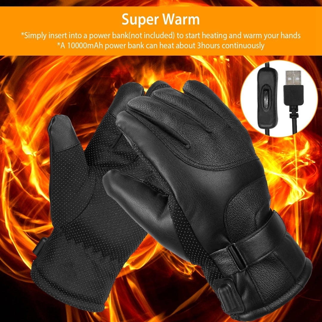 Electric Heated Gloves USB Plug Touchscreen Thermal Gloves Leather Windproof Winter Hands Warmer Image 4