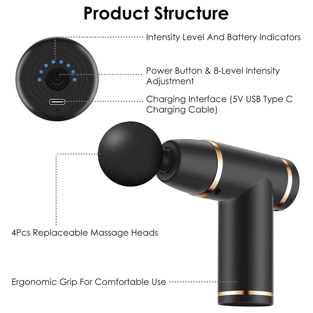 Handheld Percussion Massage Gun USB Rechargeable Deep Tissue Massager 8 Intensity Image 2