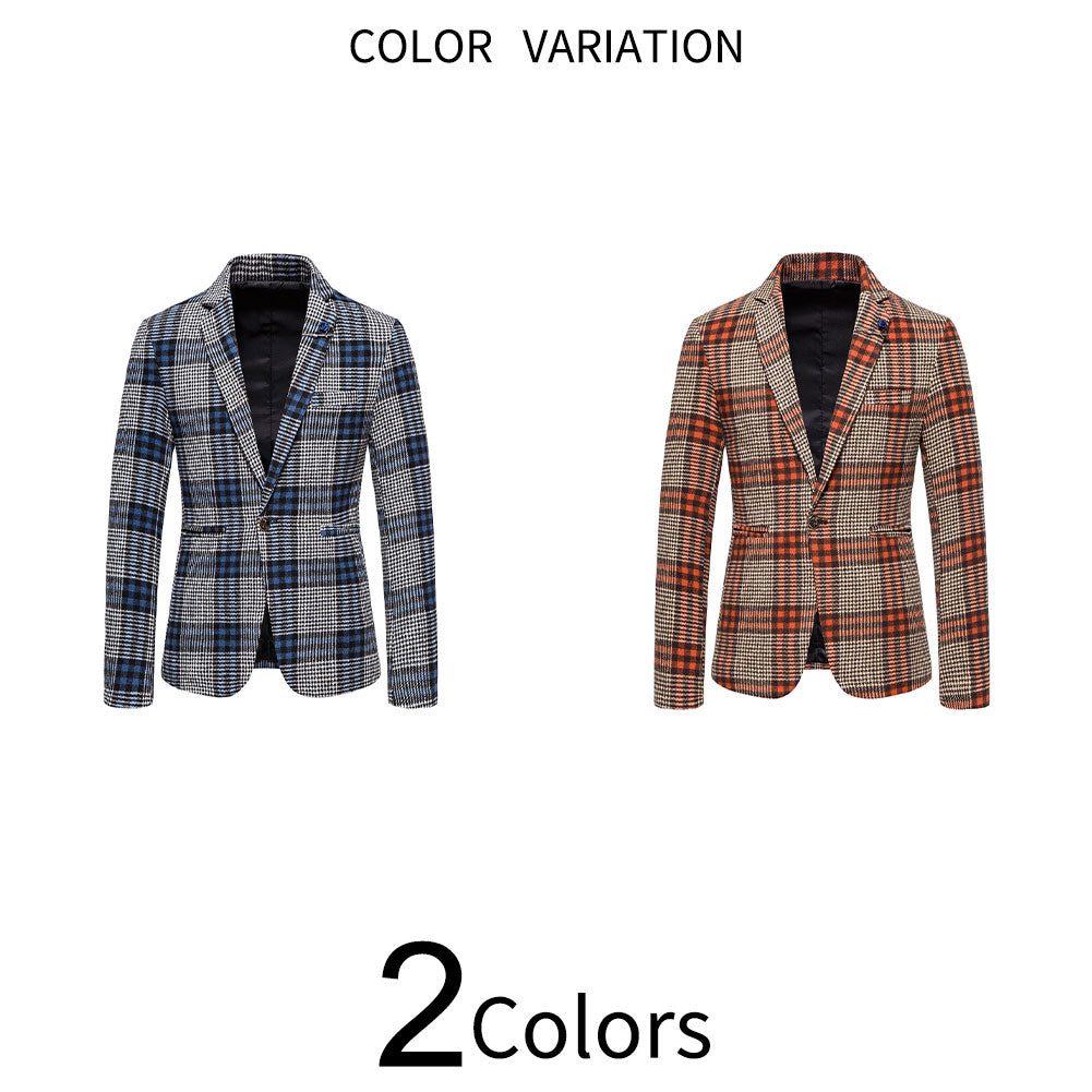 Men Dress Blazer Slim Fit Single Button Retro Houndstooth Patchwork Business Casual Plaid Blazer Jacket Image 3