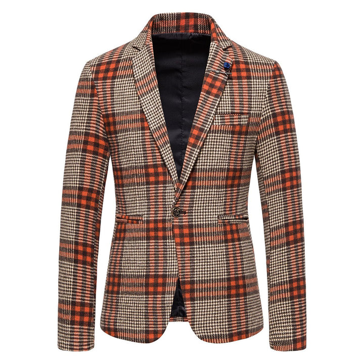 Men Dress Blazer Slim Fit Single Button Retro Houndstooth Patchwork Business Casual Plaid Blazer Jacket Image 4