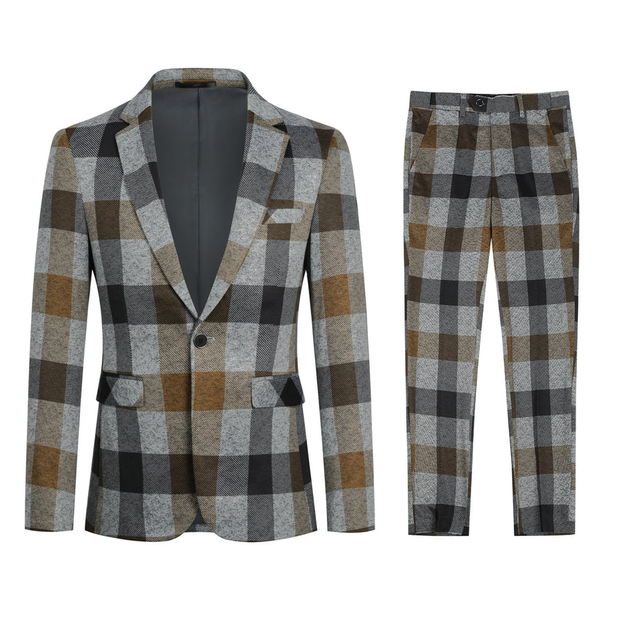2 Pcs Men Business Casual Suits Autumn Slim Fit Classic Plaid Wedding Groom Single Breasted Boutique Fashion Suit Image 1
