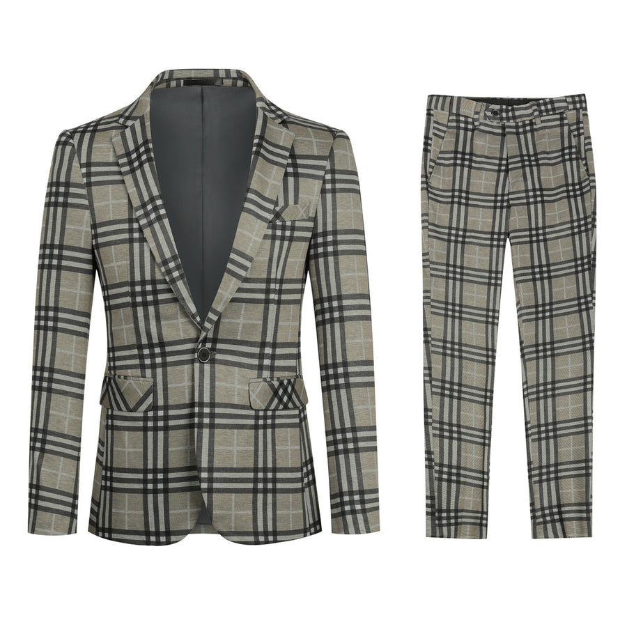 2 Pieces Men Casual Suit Vintage Plaid Single Button Slim Fit Autumn Work Wear Party Date Suit Blazer + Pant Image 1