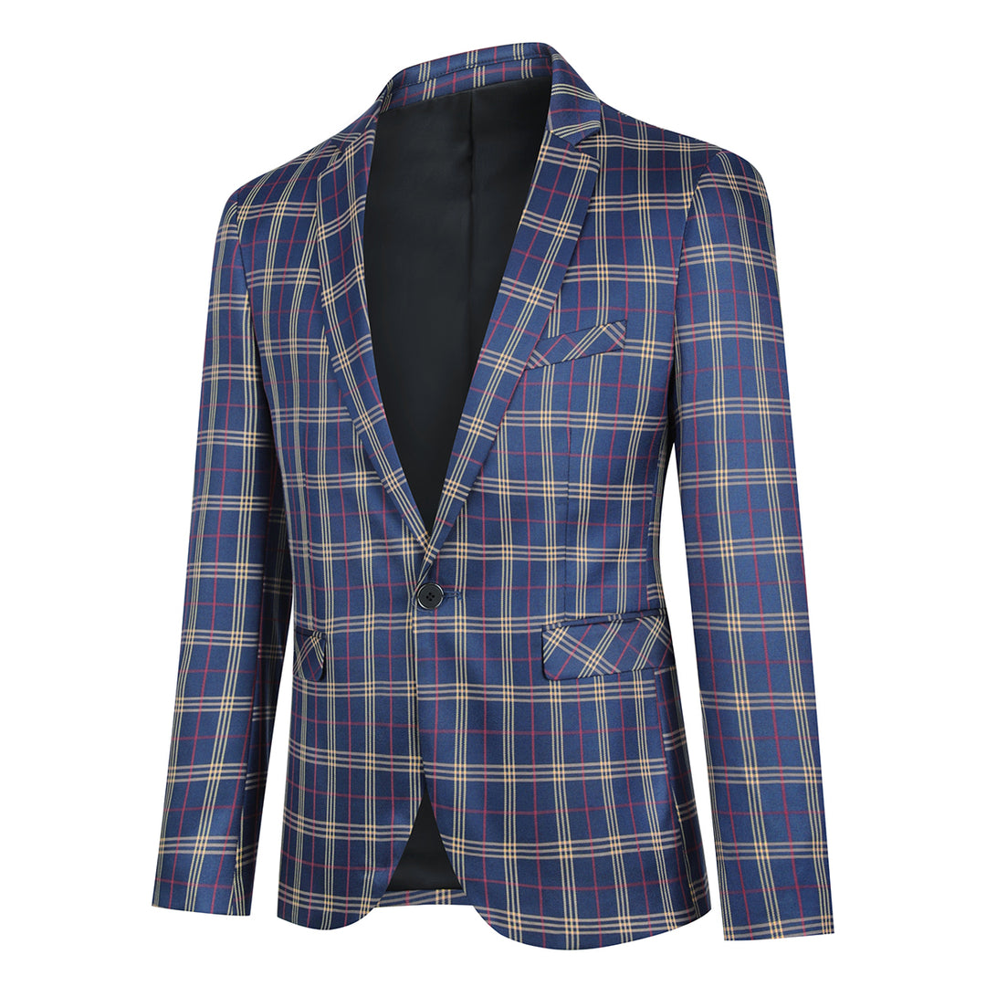 Mens Plaid Blazers Casual Sport Coat One Button Suit Slim Fit Notched Lapel Jackets for Daily Image 3