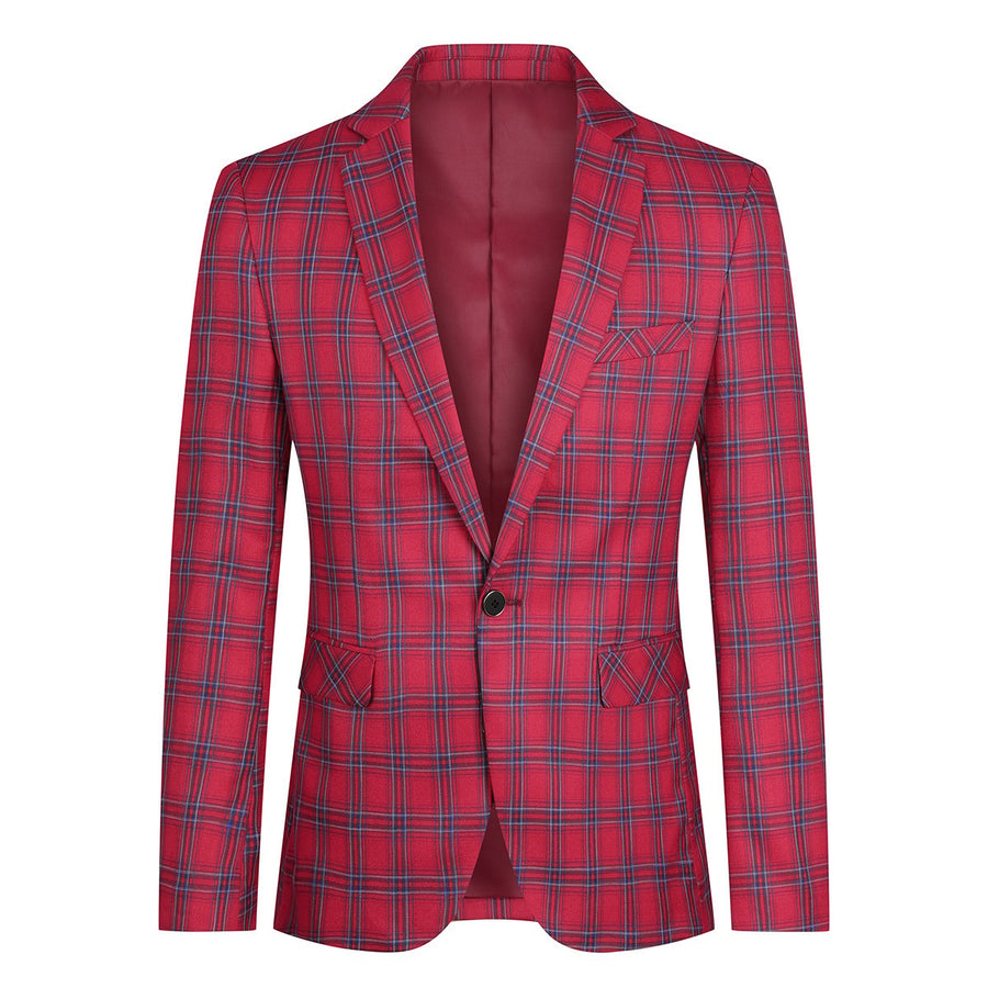 Men Blazer Jacket One Button Slim Fit Vintage Plaid Gentleman Business Social Slim Fit Trendy Men Coat Image 1