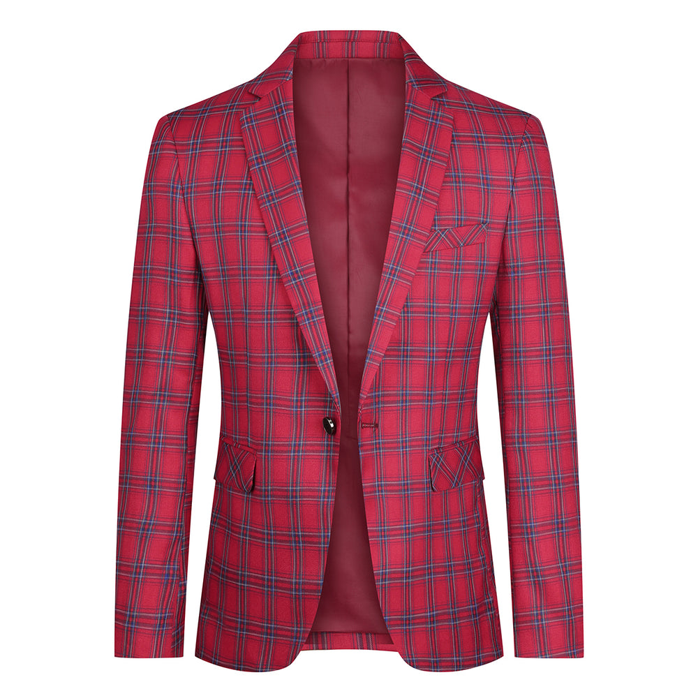 Men Blazer Jacket One Button Slim Fit Vintage Plaid Gentleman Business Social Slim Fit Trendy Men Coat Image 2