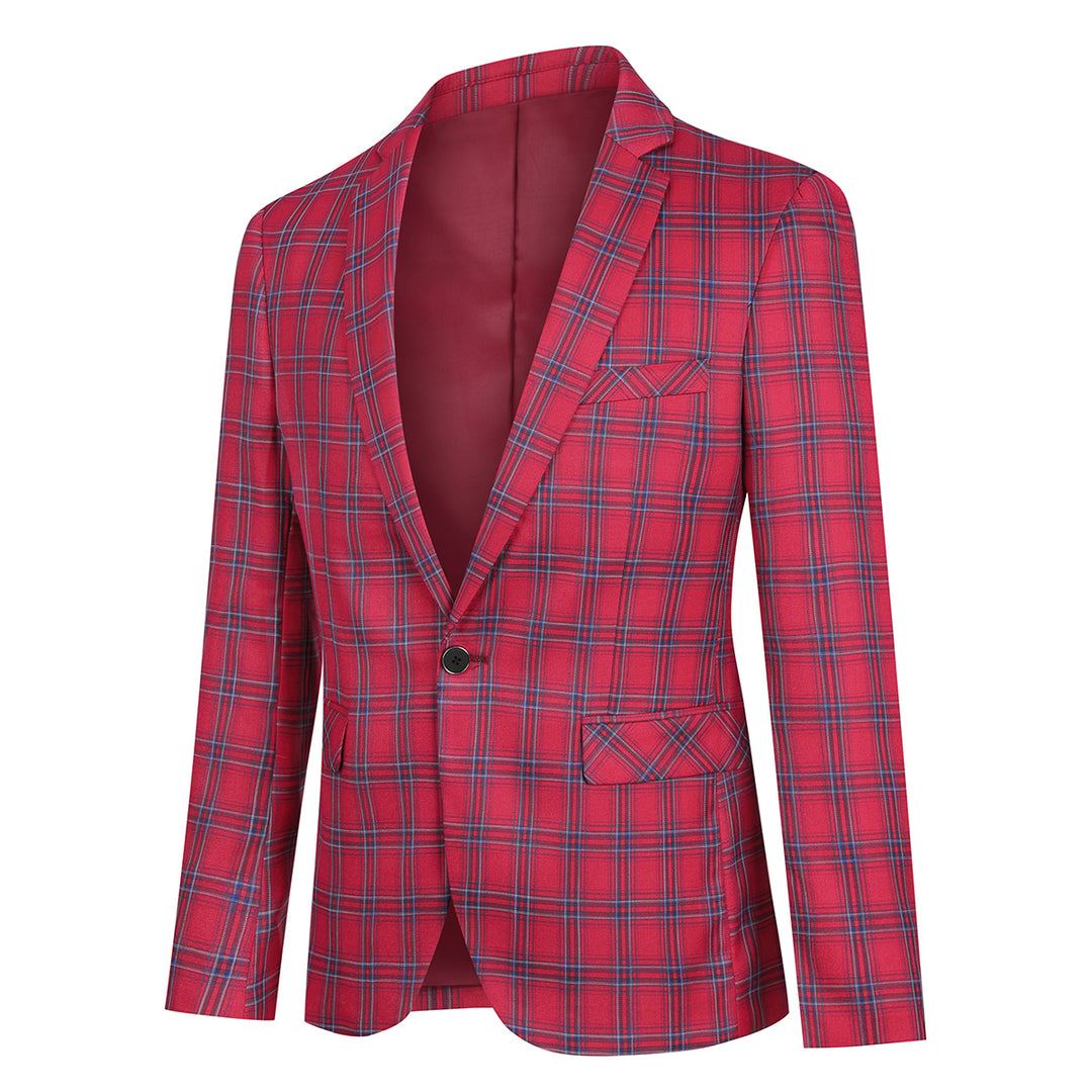 Men Blazer Jacket One Button Slim Fit Vintage Plaid Gentleman Business Social Slim Fit Trendy Men Coat Image 3