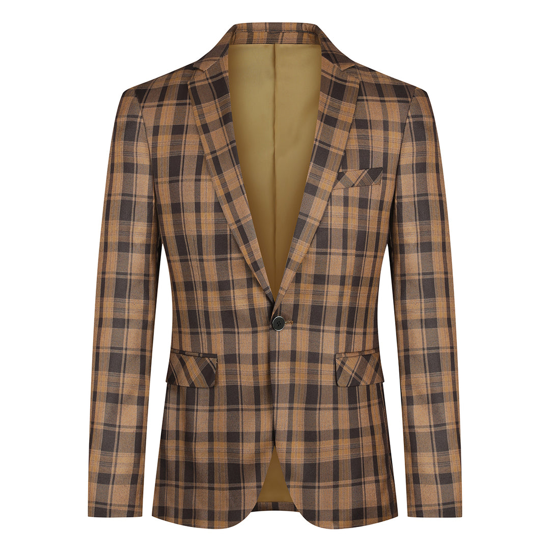 Mens Casual Suit Blazer Jackets Slim Fit Plaid Sports Coat Image 1