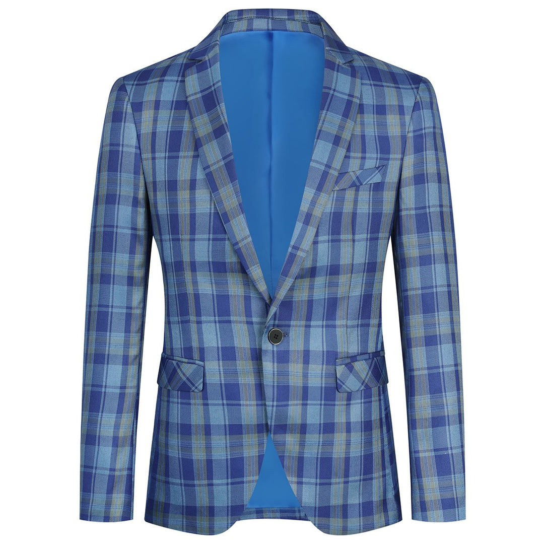Mens Casual Suit Blazer Jackets Slim Fit Plaid Sports Coat Image 1
