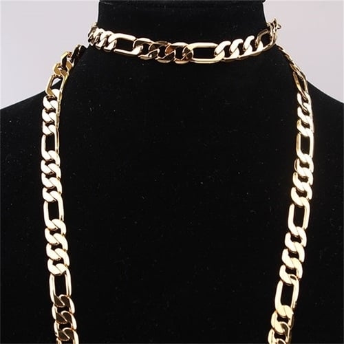 24K Gold Filled 8mm Figaro Chain necklace 24" + bracelet 9" Image 1
