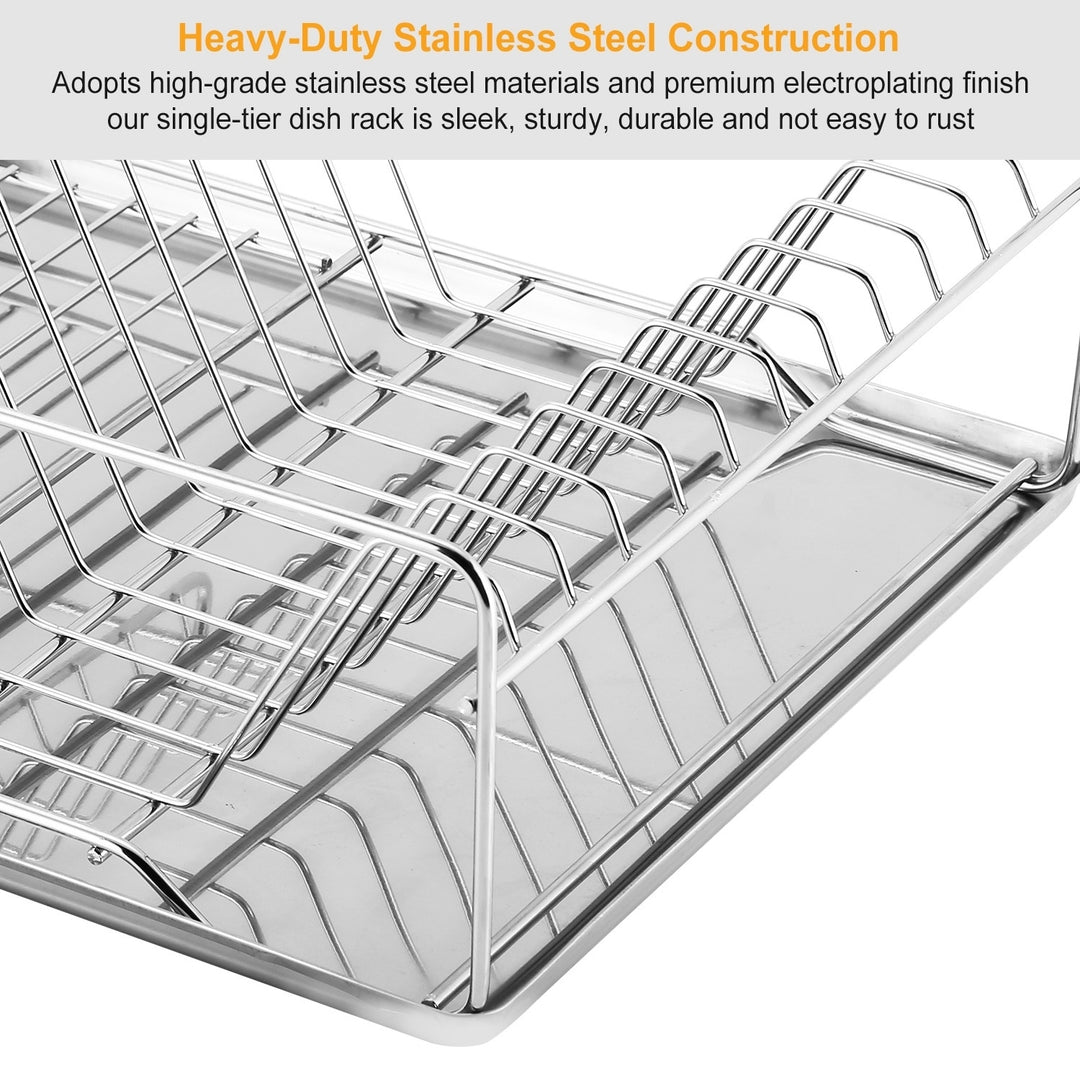 Stainless Steel Dish Drying Rack with Drainboard and Cutlery Holder Space Saver Image 4