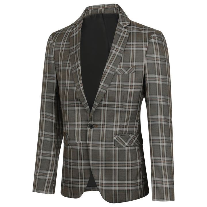 Casual Blazer Men Fashion Slim Fit Business Formal Autumn One Button Wedding Party Vintage Plaid Men Jacket Image 1