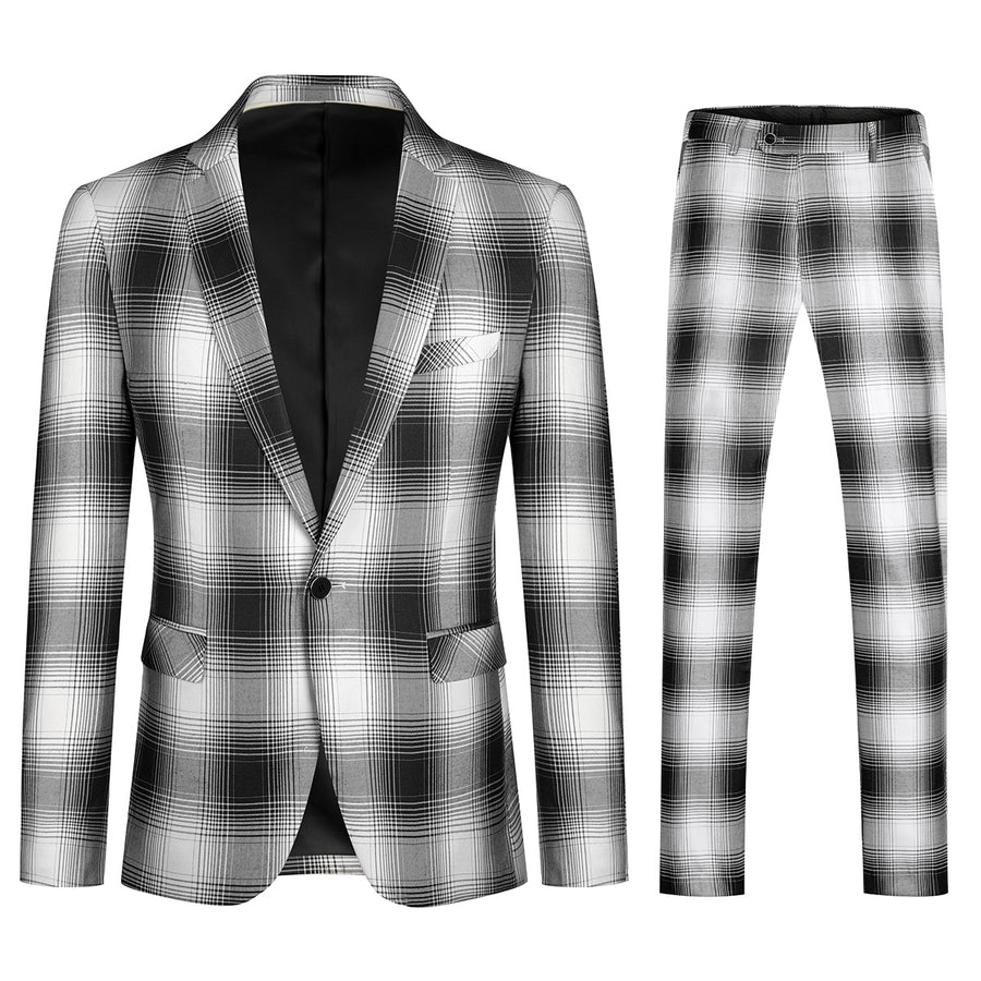 2PCS Men Business Suit Set Boutique Slim Fit One Button Retro Plaid Wedding Dress Office Set Blazer and Pant Image 1