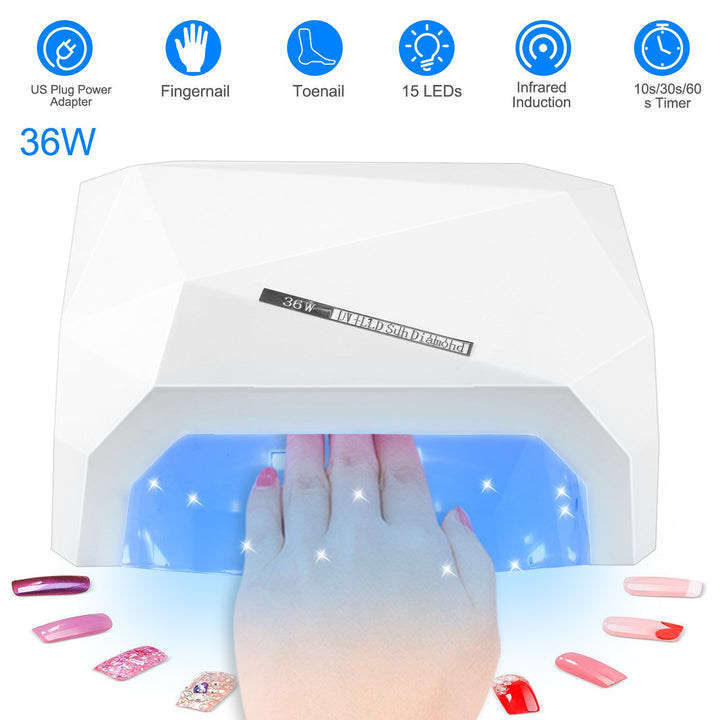 36W UV LED Nail Lamp Curing Machine 15 LEDs Portable Gel Dryer US Plug Image 1