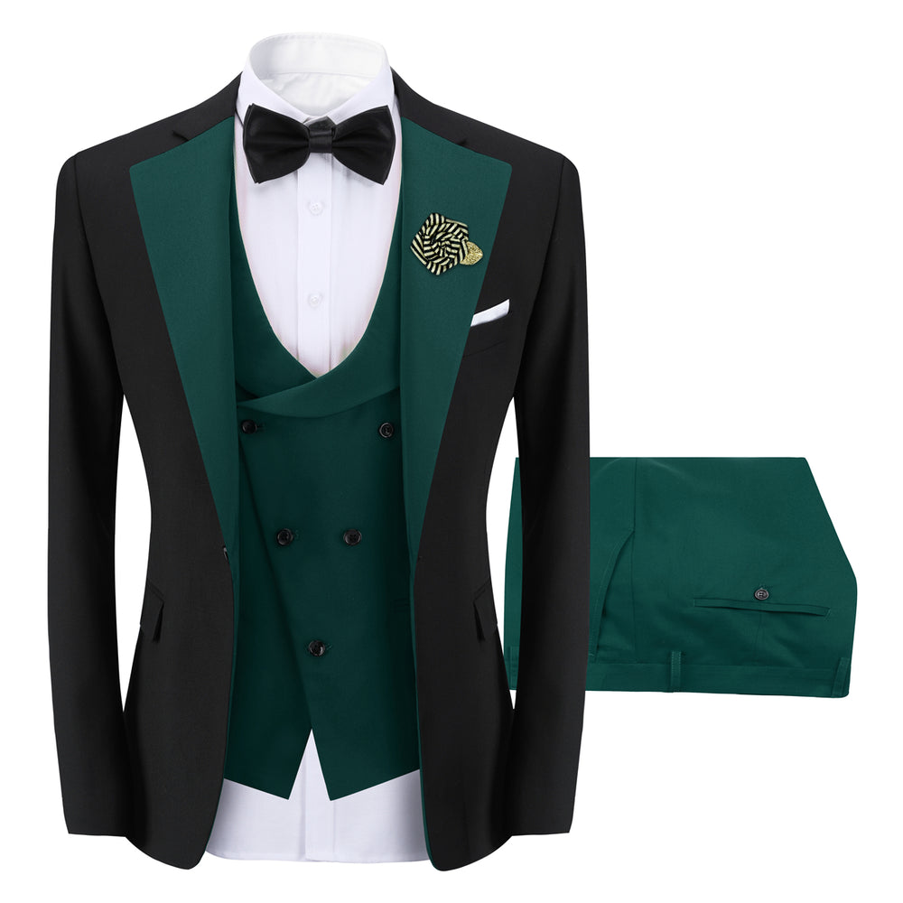3PCS Men Suit Wedding Groom Boutique Single Button Slim Fit Luxury Suits Fashion Party Stage Patchwork Blazer + Vest + Image 2