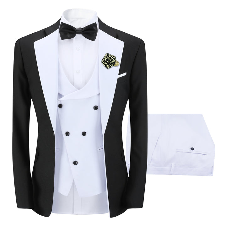 3PCS Men Suit Wedding Groom Boutique Single Button Slim Fit Luxury Suits Fashion Party Stage Patchwork Blazer + Vest + Image 3