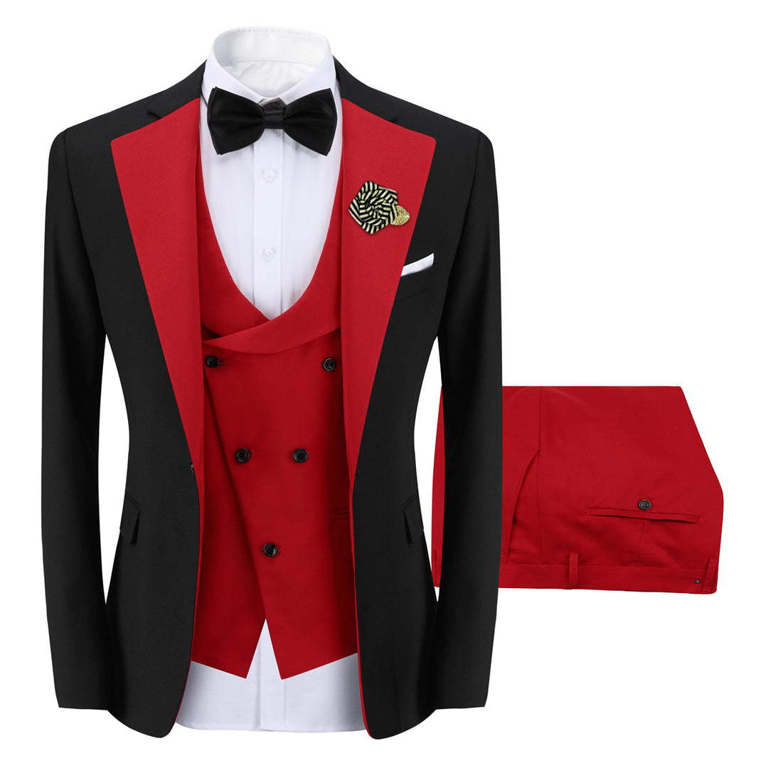 3PCS Men Suit Wedding Groom Boutique Single Button Slim Fit Luxury Suits Fashion Party Stage Patchwork Blazer + Vest + Image 4