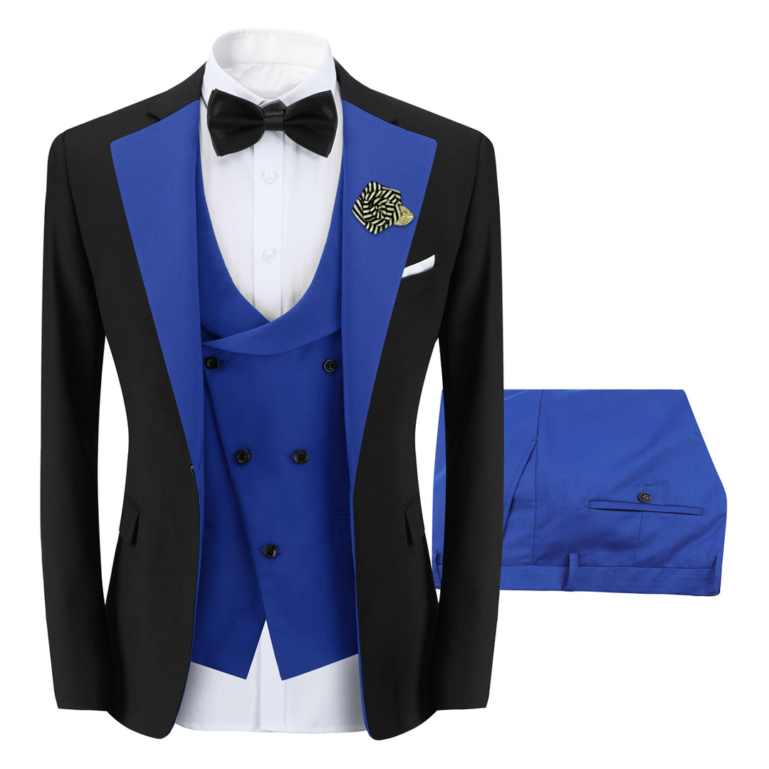 3PCS Men Suit Wedding Groom Boutique Single Button Slim Fit Luxury Suits Fashion Party Stage Patchwork Blazer + Vest + Image 1