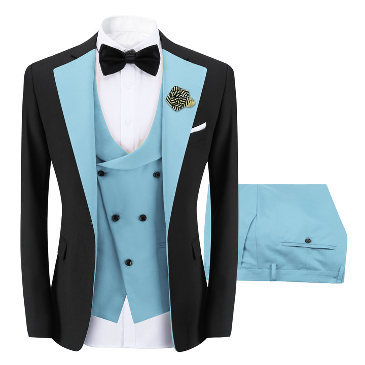 3PCS Men Suit Wedding Groom Boutique Single Button Slim Fit Luxury Suits Fashion Party Stage Patchwork Blazer + Vest + Image 1