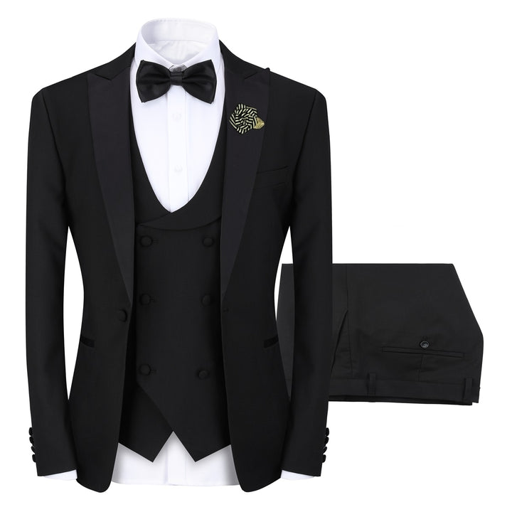 3 Pieces Men Wedding Suit Luxury Single Button Regular Fit Patchwork Party Business Suit Fashion Jacket and Vest and Image 3